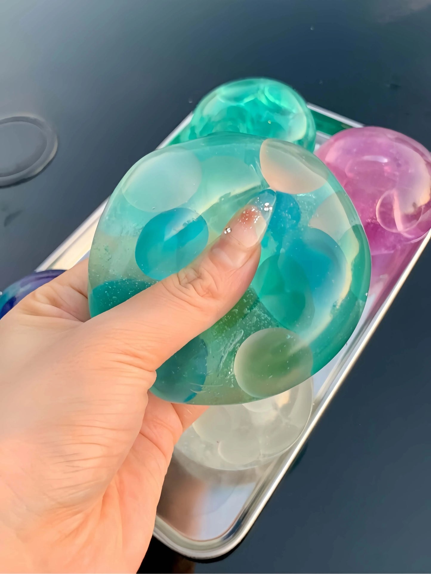 DumplingSquishys Mochi Ball Squishy – Jelly Bubble Stress Relief Toy – ice lake