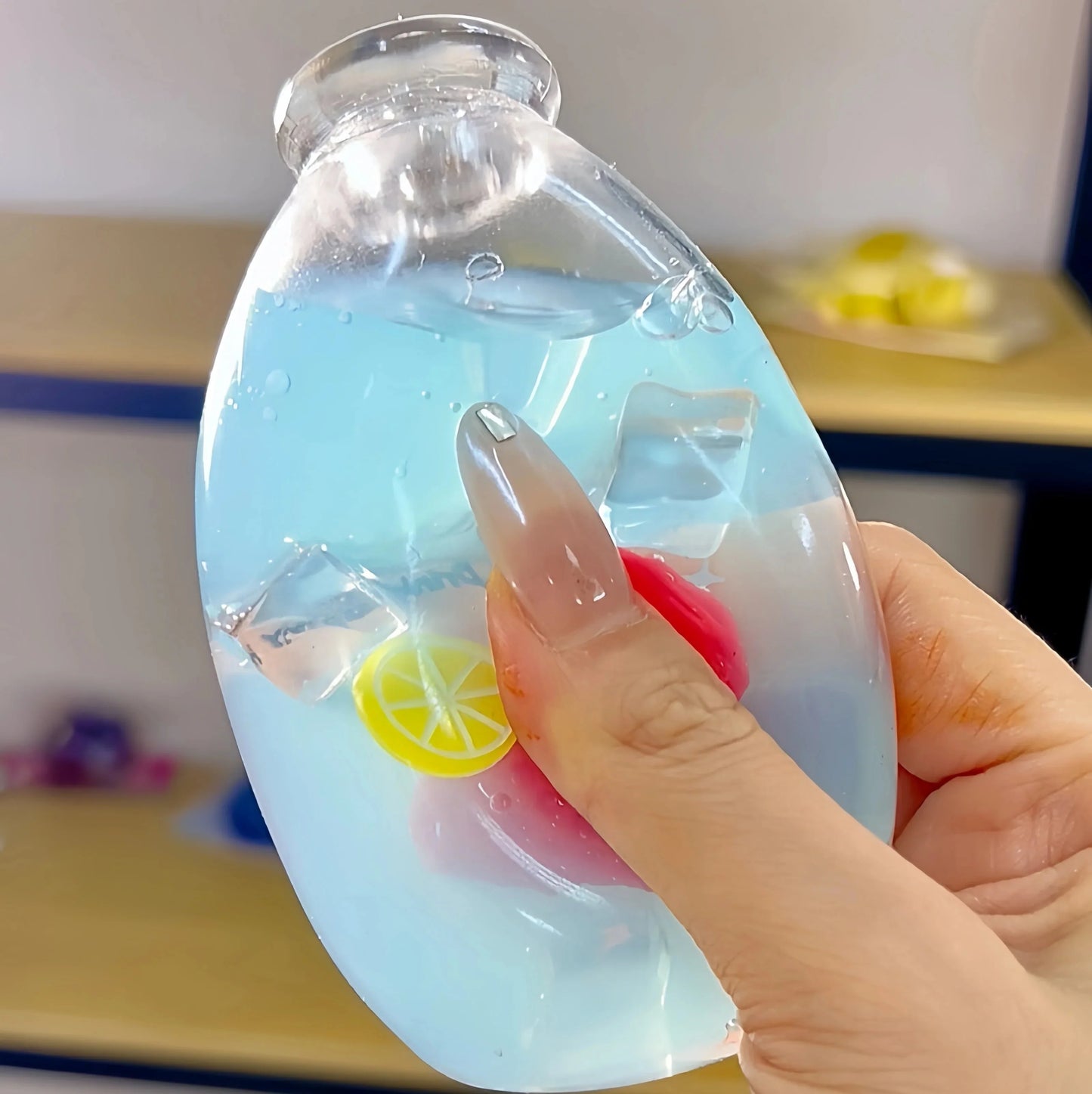 DumplingSquishys Bottle Pop Squishy – Jumbo Juice Bottle Stress Relief Toy – Sea Salt Strawberry Sparkling Water