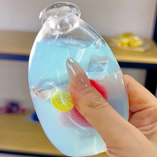 DumplingSquishys Bottle Pop Squishy – Jumbo Juice Bottle Stress Relief Toy – Sea Salt Strawberry Sparkling Water