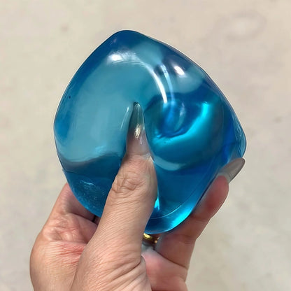 DumplingSquishys Crystal Cube Squishy – Blue Ice Block Stress Relief Toy – blue transparent crystal ice cube
