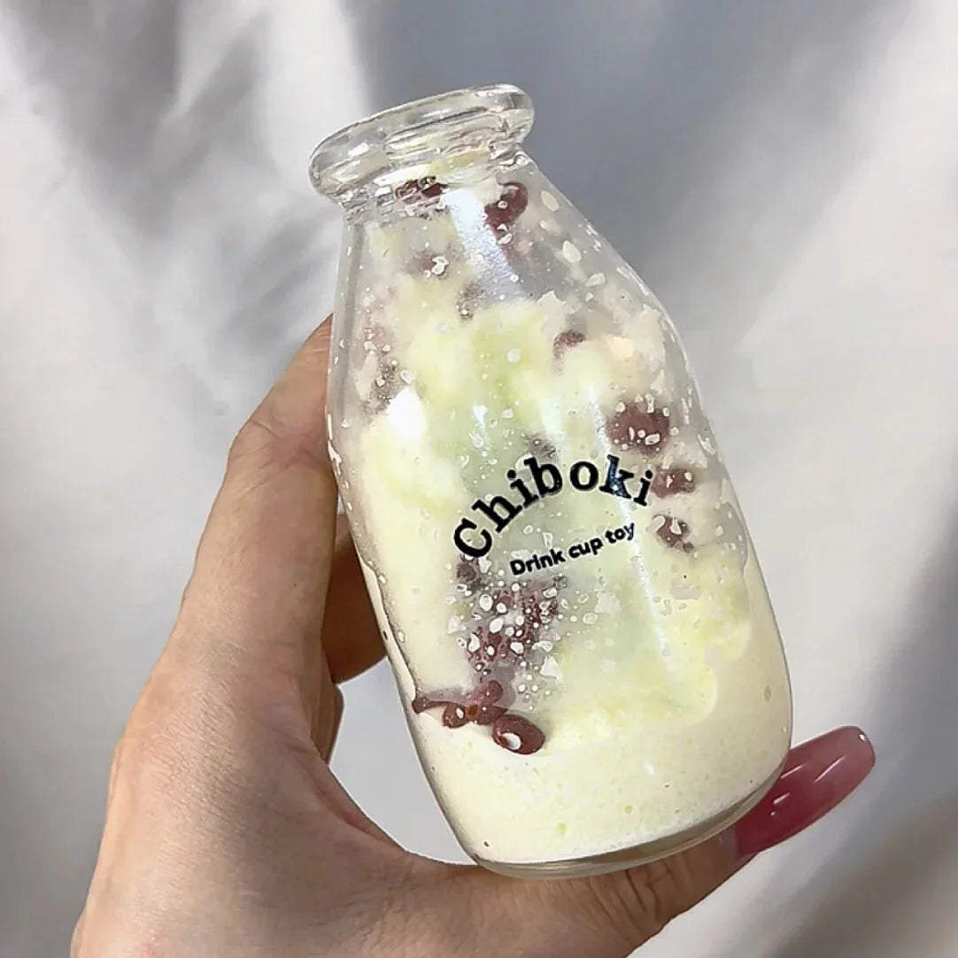DumplingSquishys Bottle Pop Squishy – Clear Bead Bottle Stress Relief Toy – Red Bean Milkshake Bottle