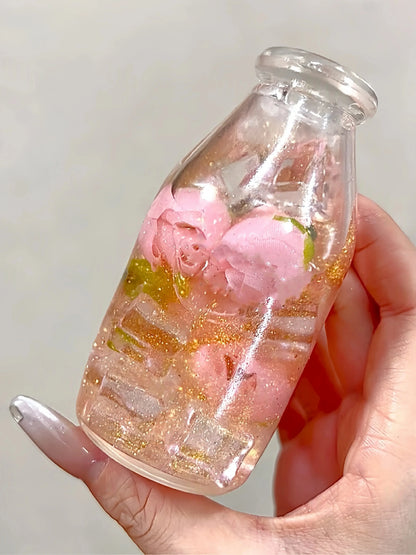 DumplingSquishys Bottle Pop Squishy – Jumbo Juice Bottle Stress Relief Toy – Icy Rose Tea Bottle