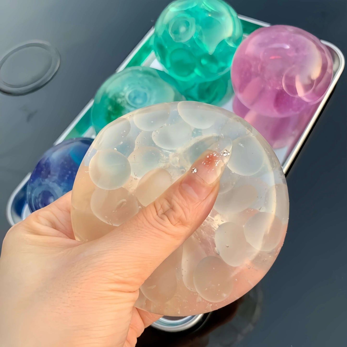 DumplingSquishys Mochi Ball Squishy – Jelly Bubble Stress Relief Toy – Translucent Jade