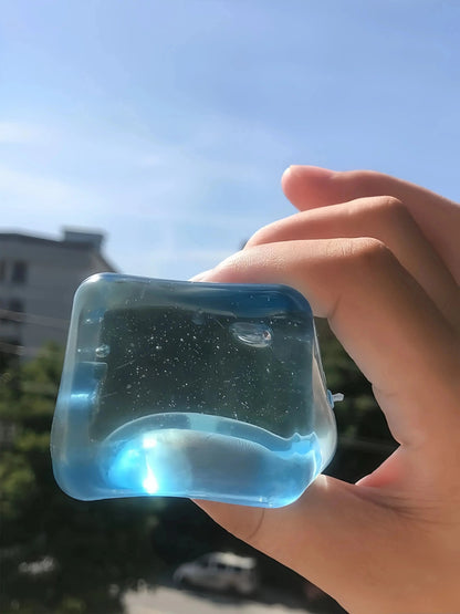 DumplingSquishys Crystal Cube Squishy – Blue Ice Block Stress Relief Toy – blue transparent crystal ice cube – view 03
