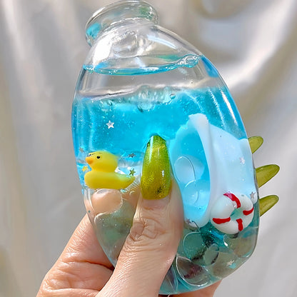 DumplingSquishys Bottle Pop Squishy – Clear Bead Bottle Stress Relief Toy – Bubble Bath Layered Sand Flow Bottle