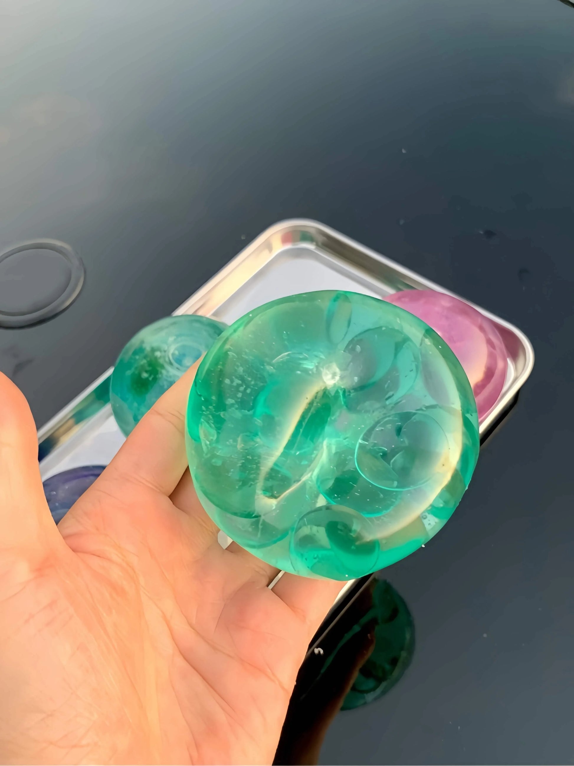 DumplingSquishys Mochi Ball Squishy – Jelly Bubble Stress Relief Toy – lake green