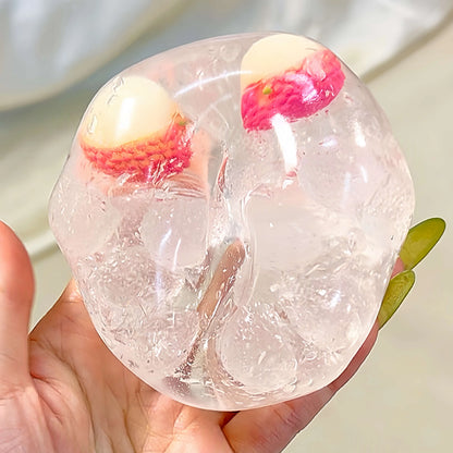 DumplingSquishys Fruit Pop Squishy – Jelly Fruit Stress Relief Toy – Iced Lychee Hard Candy