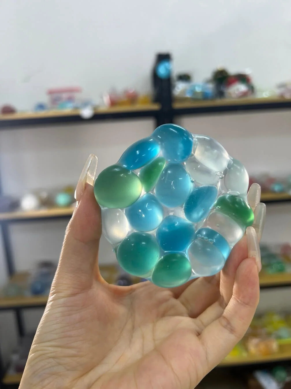 DumplingSquishys Gem Ball Squishy – Rainbow Bead Stress Relief Toy – Undersea Jade Ball