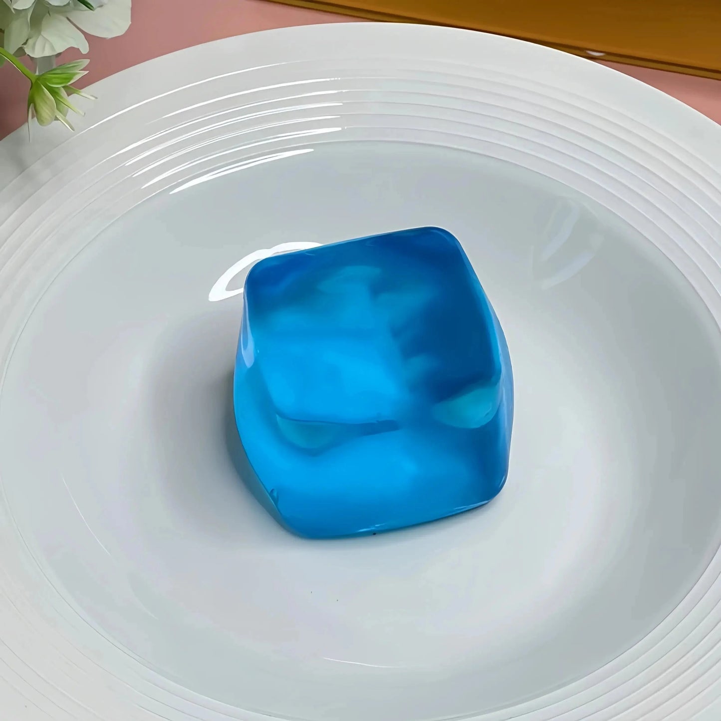DumplingSquishys Crystal Cube Squishy – Blue Ice Block Stress Relief Toy – blue transparent crystal ice cube – view 04