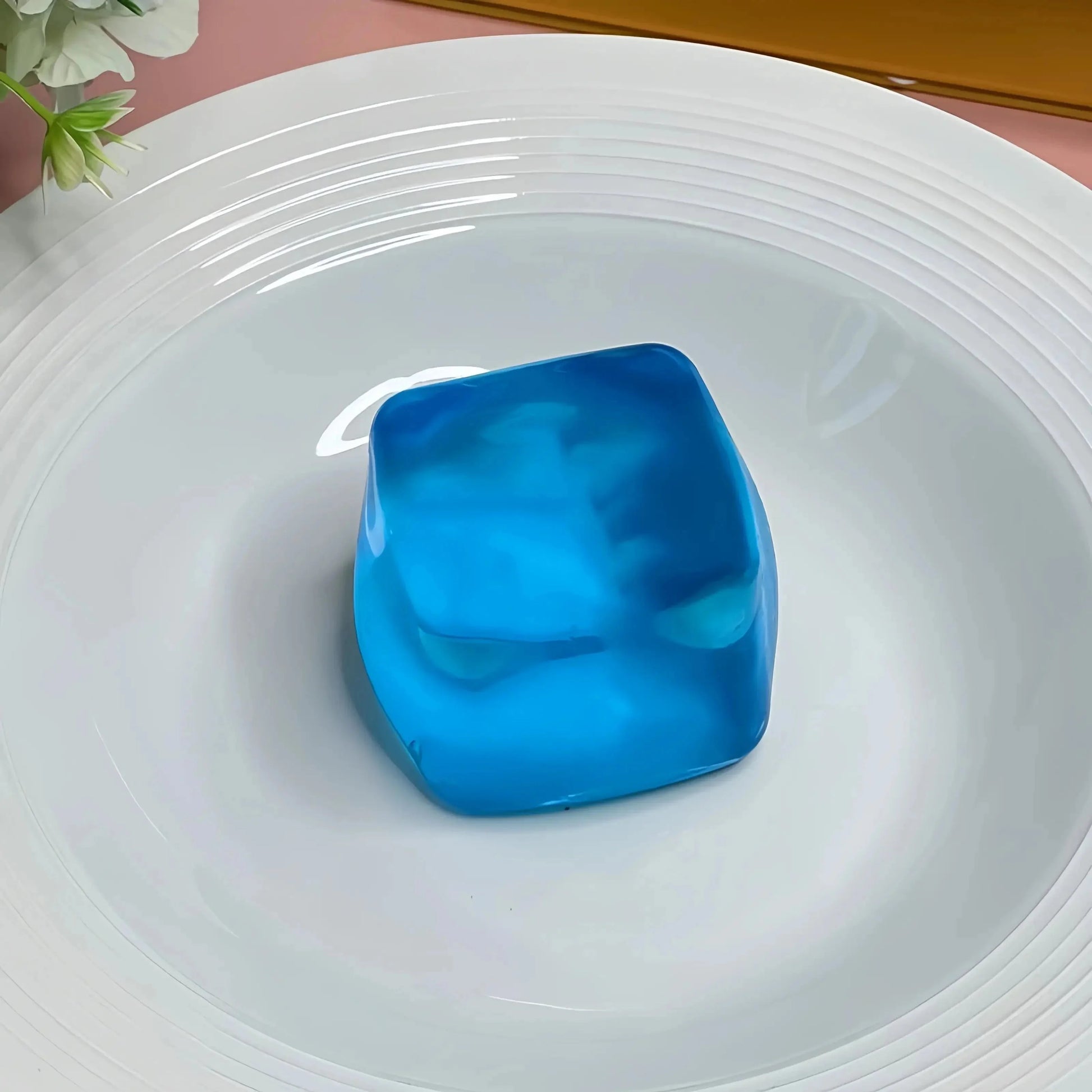 DumplingSquishys Crystal Cube Squishy – Blue Ice Block Stress Relief Toy – blue transparent crystal ice cube – view 04
