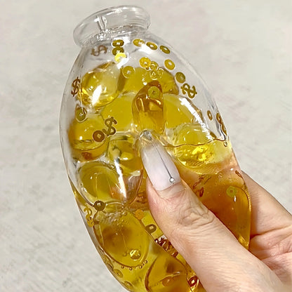 DumplingSquishys Bottle Pop Squishy – Clear Bead Bottle Stress Relief Toy – Wealth and Fortune Crystal Bottle
