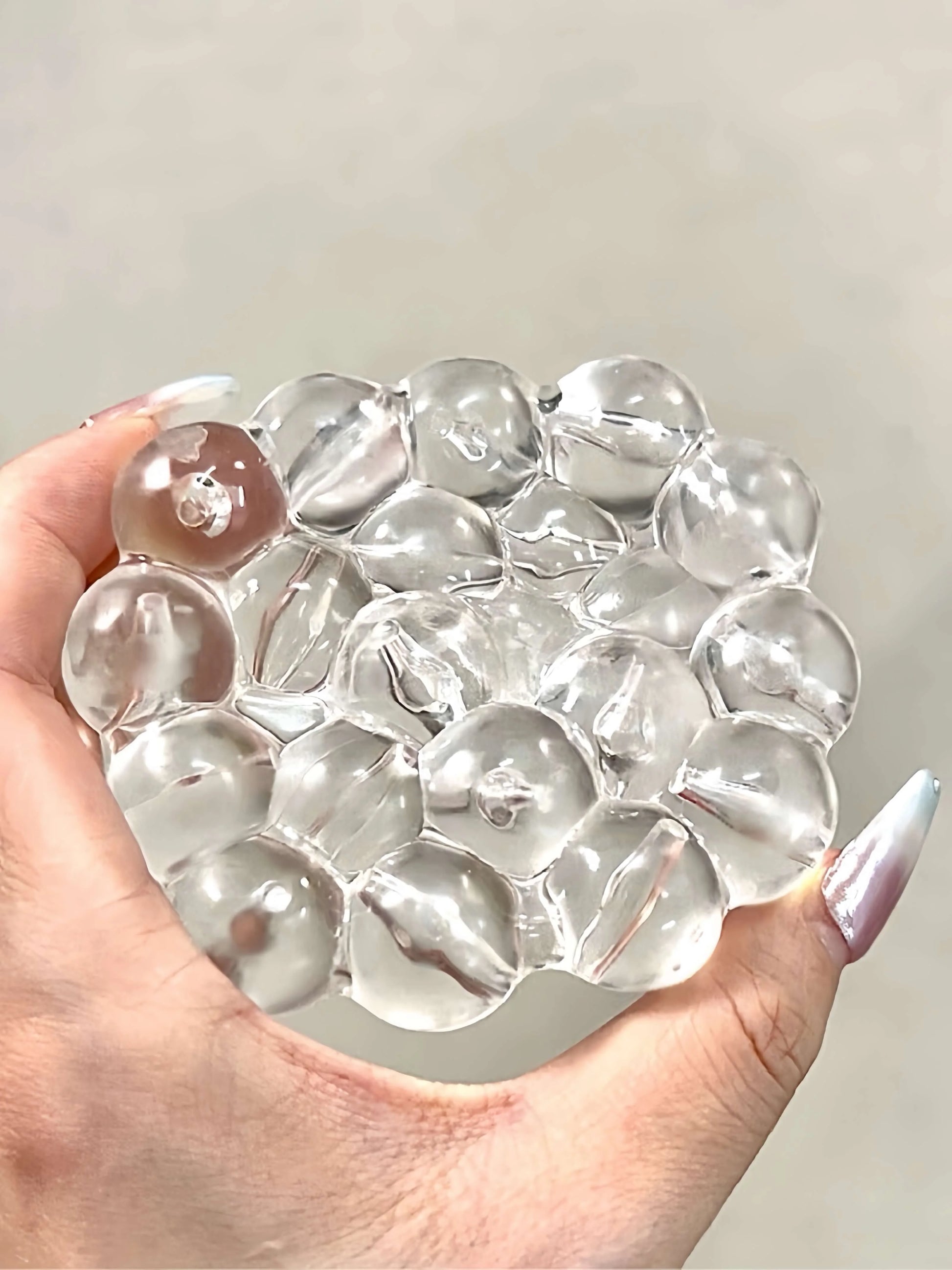 DumplingSquishys Gem Ball Squishy – Rainbow Bead Stress Relief Toy – Transparent Pearl Ball