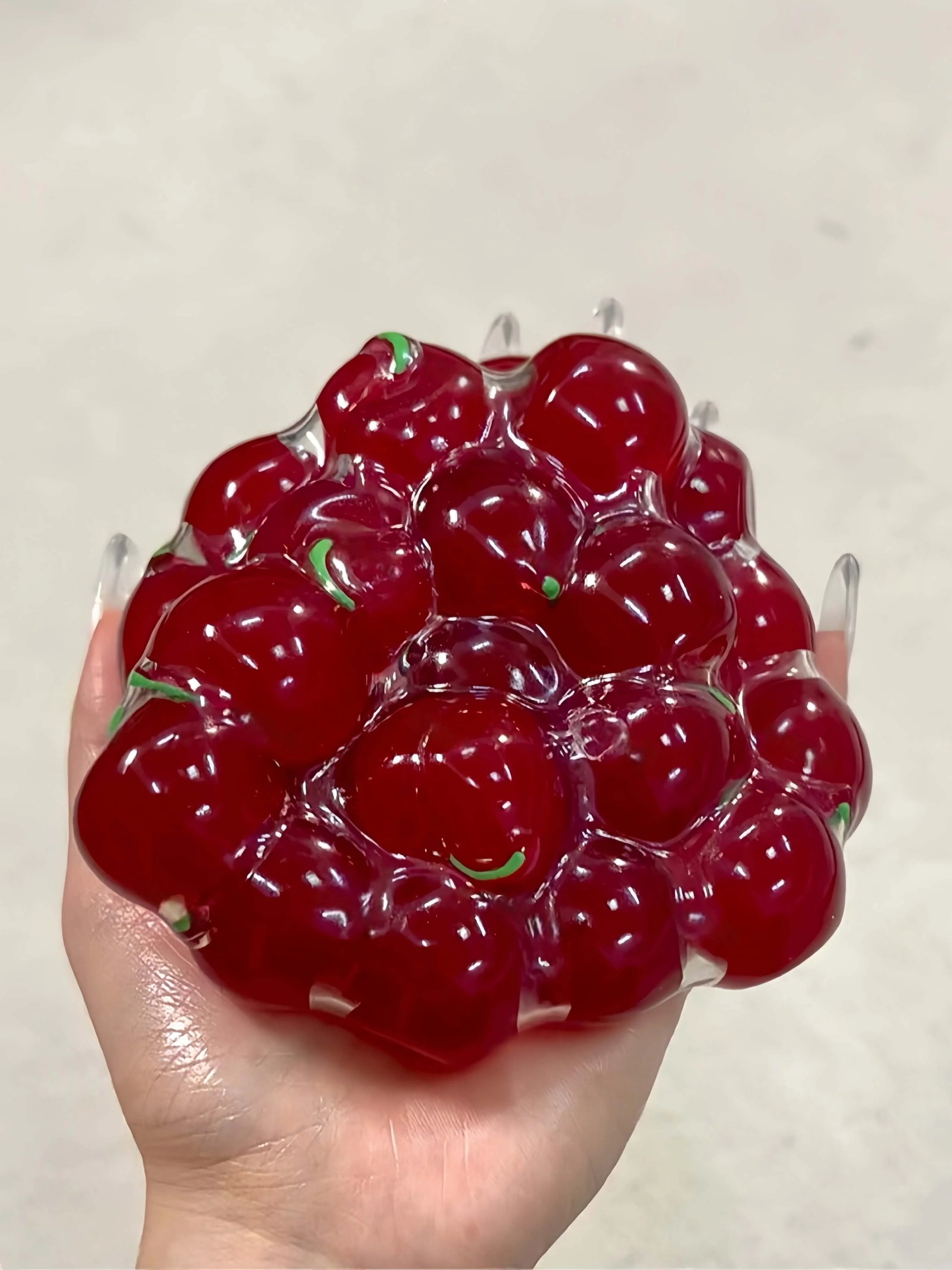 DumplingSquishys Gem Ball Squishy – Jumbo Grape Bead Stress Relief Toy – Cherry Hard Candy Vacuum Colossal Handmade