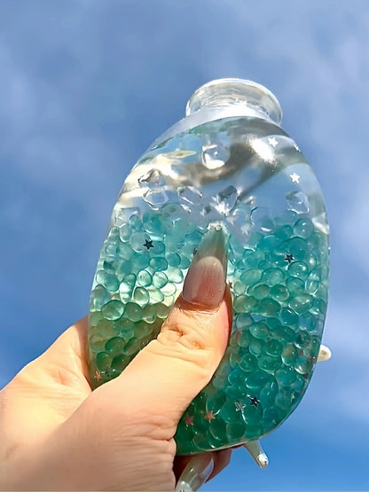 DumplingSquishys Bottle Pop Squishy – Clear Bead Bottle Stress Relief Toy – Crystal Jade Bead Shaker Bottle