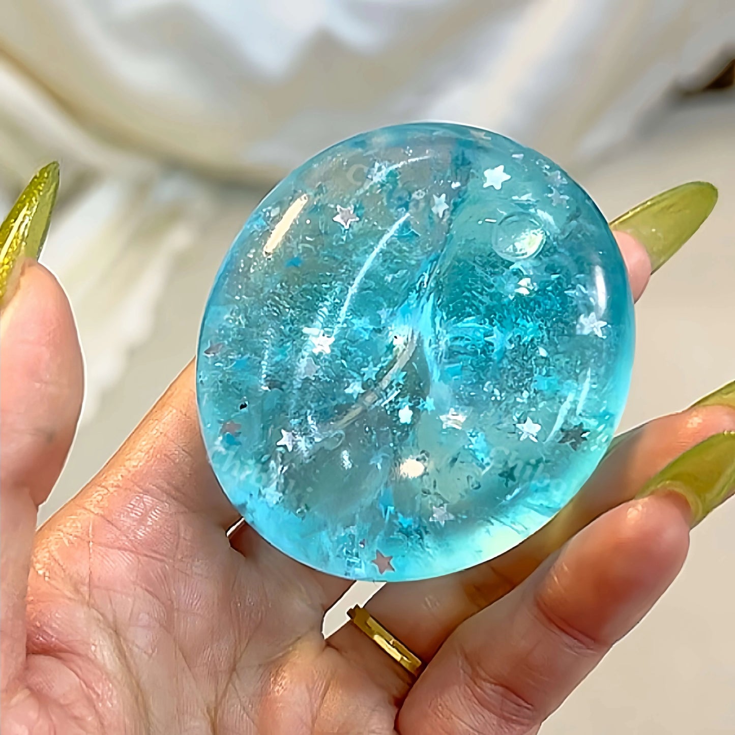DumplingSquishys Gem Ball Squishy – Sparkling Crystal Stress Relief Toy – Blue