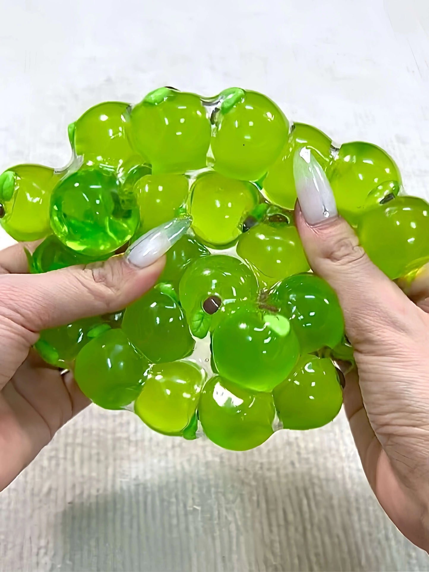 DumplingSquishys Gem Ball Squishy – Jumbo Grape Bead Stress Relief Toy – Green Apple Hard Candy Vacuum Jumbo Crafted