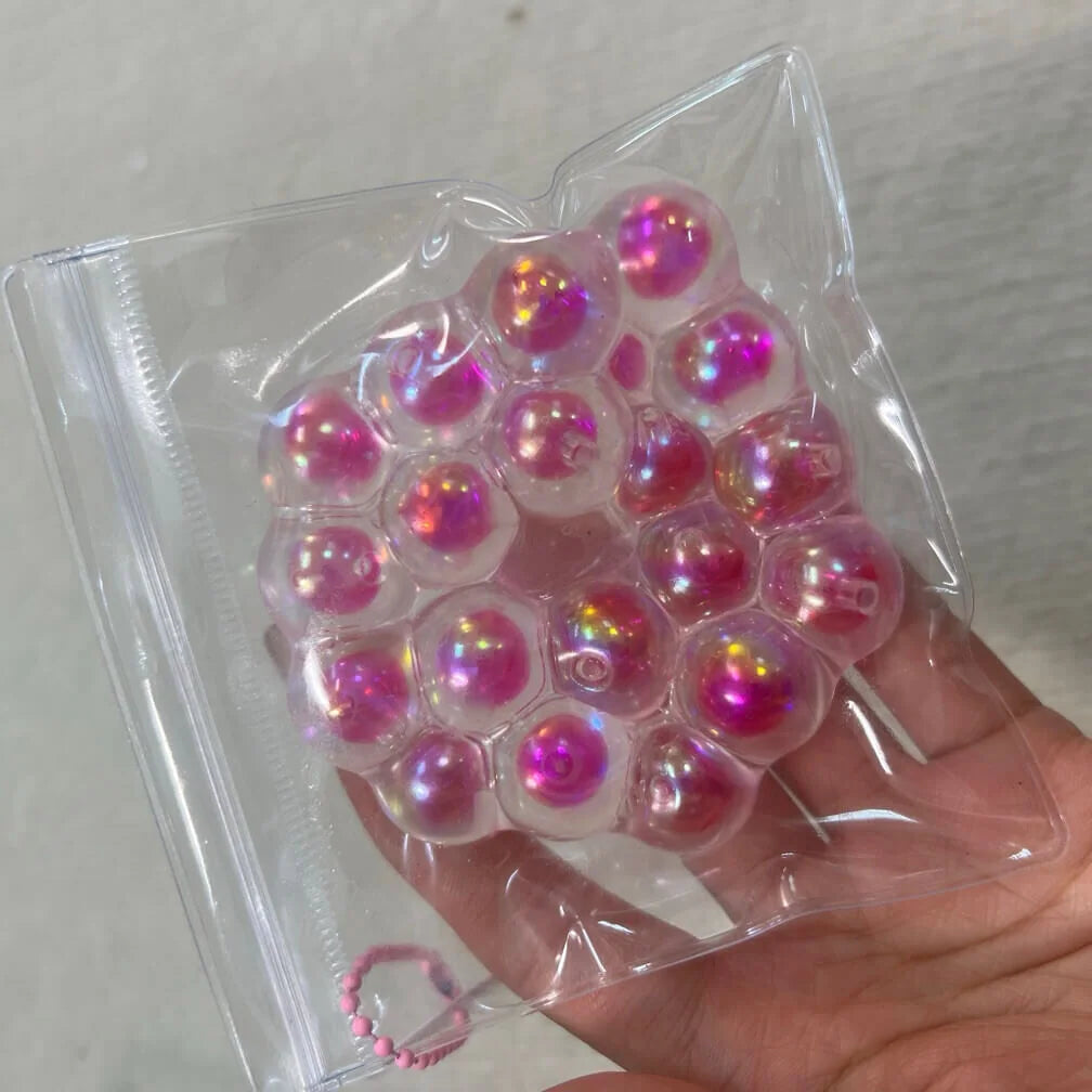 DumplingSquishys Gem Ball Squishy – Rainbow Bead Stress Relief Toy – Aurora Pearl Pink
