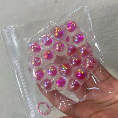 DumplingSquishys Gem Ball Squishy – Rainbow Bead Stress Relief Toy – Aurora Pearl Pink
