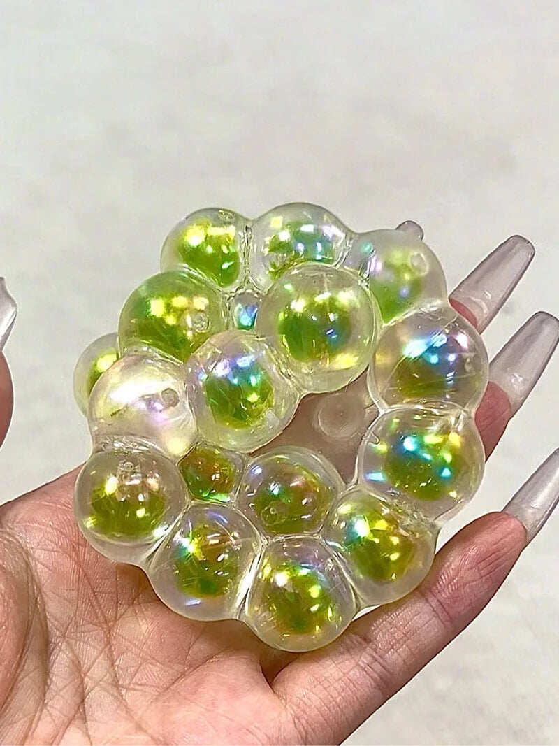 DumplingSquishys Gem Ball Squishy – Rainbow Bead Stress Relief Toy – Aurora Pearl Green