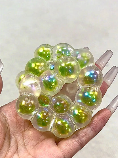 DumplingSquishys Gem Ball Squishy – Rainbow Bead Stress Relief Toy – Aurora Pearl Green