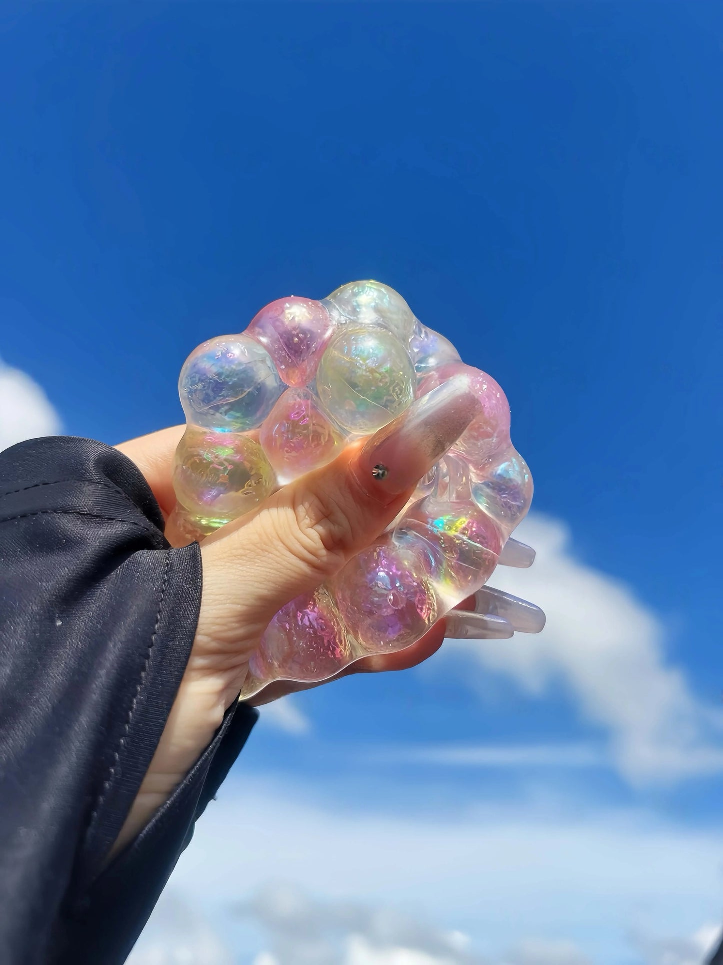 DumplingSquishys Gem Ball Squishy – Rainbow Bead Stress Relief Toy – Aurora Bubble Beads