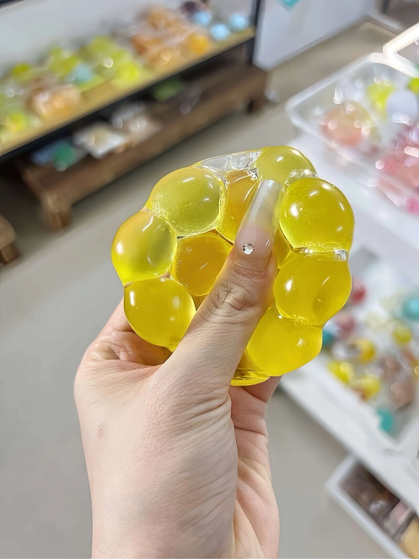 DumplingSquishys Gem Ball Squishy – Rainbow Bead Stress Relief Toy – Luminous Lemon Balls