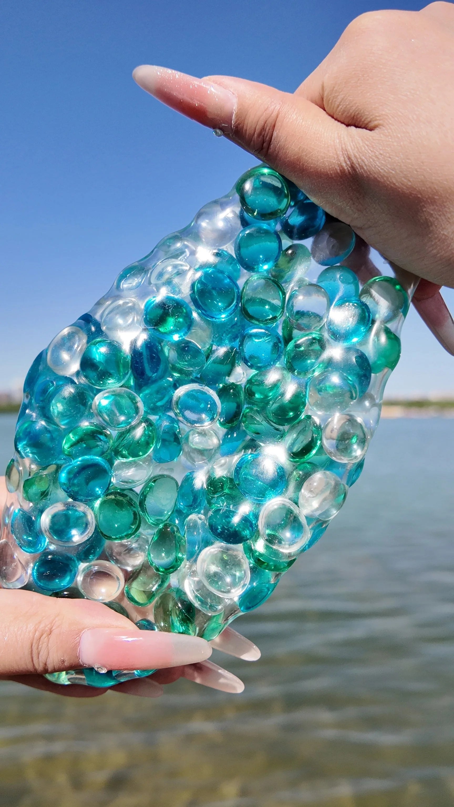 DumplingSquishys Gem Ball Squishy – Jumbo Grape Bead Stress Relief Toy – Ice lake Jade Ball