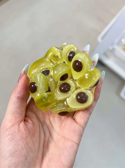 DumplingSquishys Gem Ball Squishy – Rainbow Bead Stress Relief Toy – Glow in the Dark Avocado