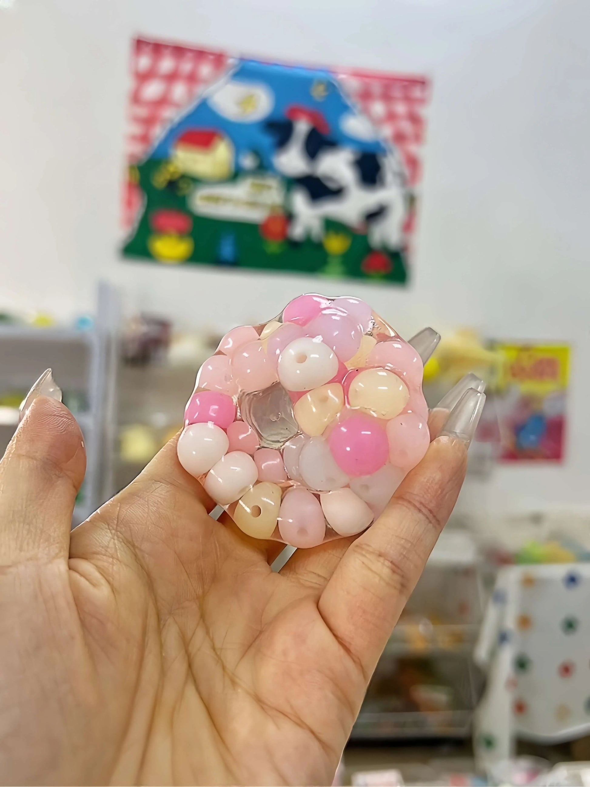 DumplingSquishys Gem Ball Squishy – Rainbow Bead Stress Relief Toy – Light colored Pearl Balls