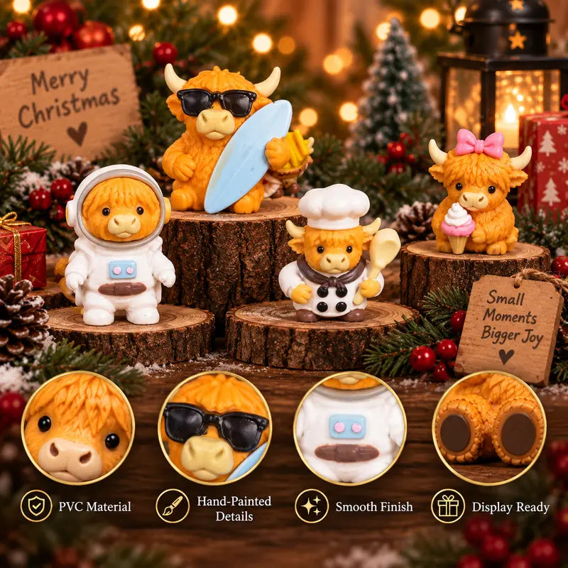 Highland Cow Advent Calendar 24-Day Christmas Countdown Box | Collectible Mini Figurines Gift for Cow Lovers & Kids