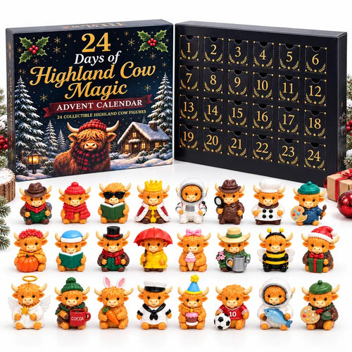 Highland Cow Advent Calendar 24-Day Christmas Countdown Box | Collectible Mini Figurines Gift for Cow Lovers & Kids