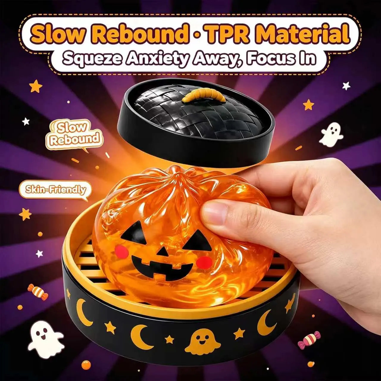 Halloween Ghost Squishy Stress Relief Toy – Soft Squeeze Sensory Mochi Toy