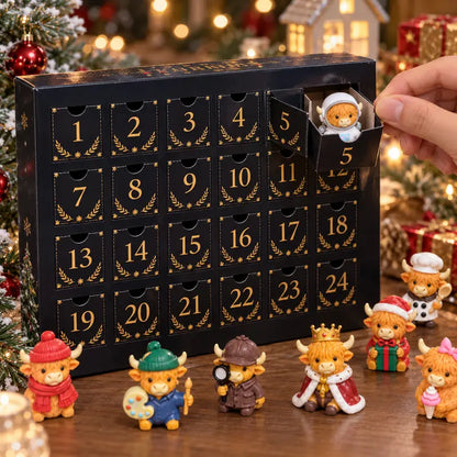 Highland Cow Advent Calendar 24-Day Christmas Countdown Box | Collectible Mini Figurines Gift for Cow Lovers & Kids