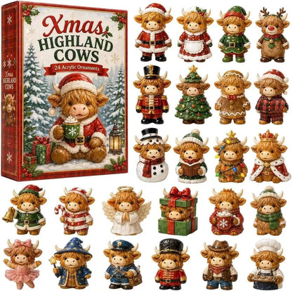 Highland Cow Advent Calendar 24-Day Christmas Countdown Box | Collectible Mini Figurines Gift for Cow Lovers & Kids