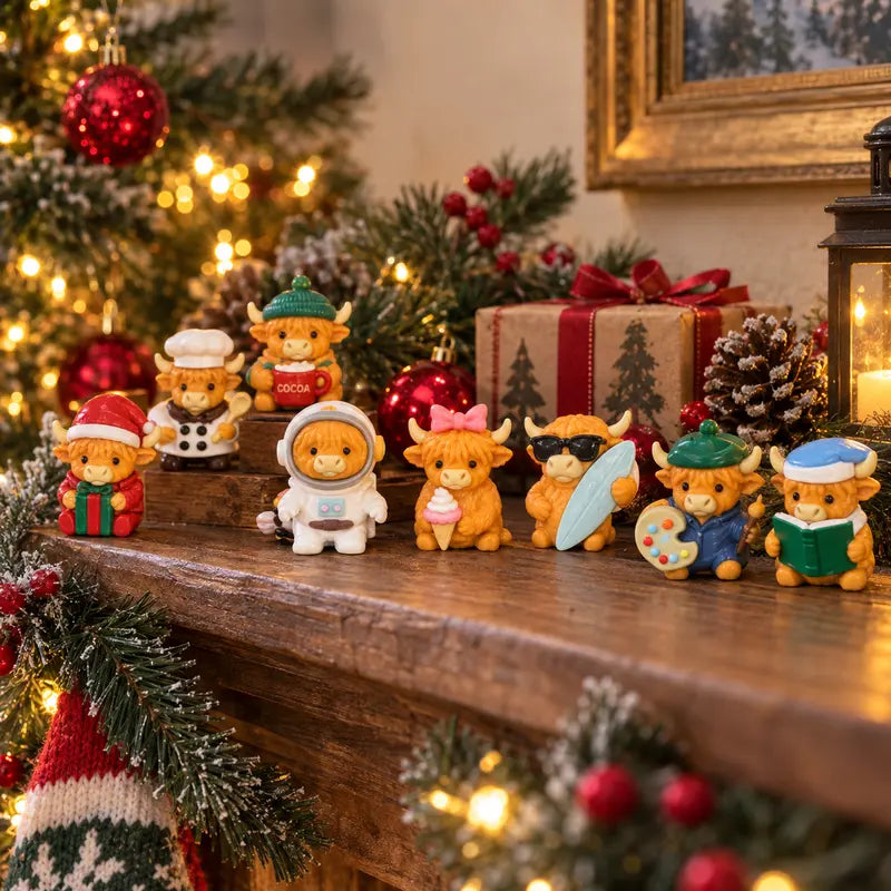 Highland Cow Advent Calendar 24-Day Christmas Countdown Box | Collectible Mini Figurines Gift for Cow Lovers & Kids